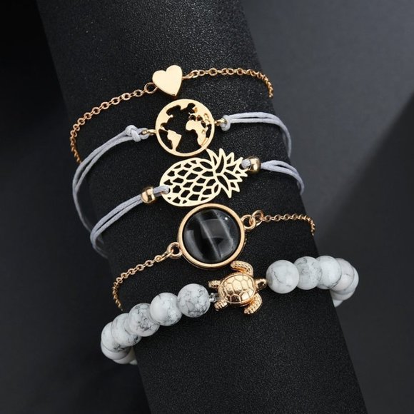 Pineapple Turtle Earth Bracelets Set - Picture 2 of 5
